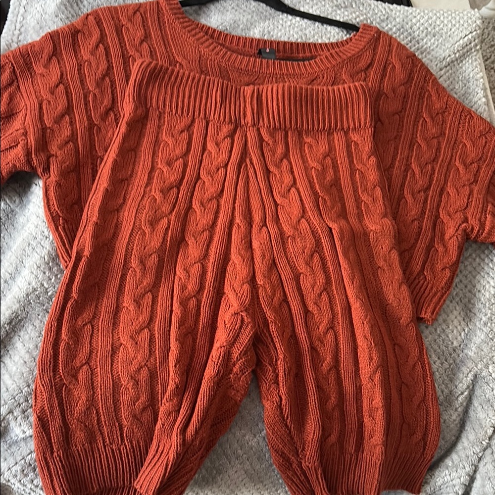 Orange Cable Knit Sweater and Pants Set